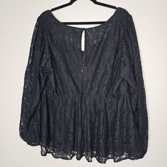Torrid 2x Black Balloon Sleeve Peplum Lace Top Whimsigoth Dark Cottage Romantic - Picture 6 of 7